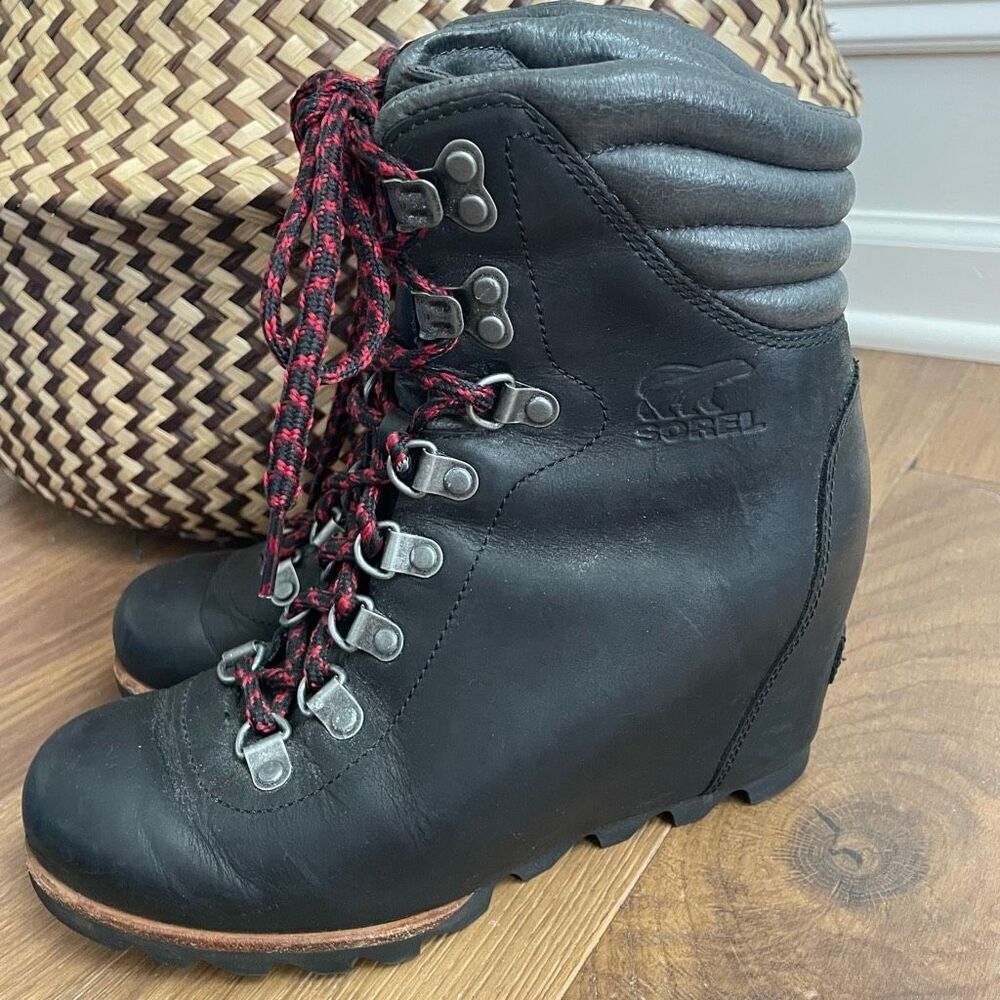 Sorel Conquest Wedge Waterproof Snow Boots Black Grey 6.5